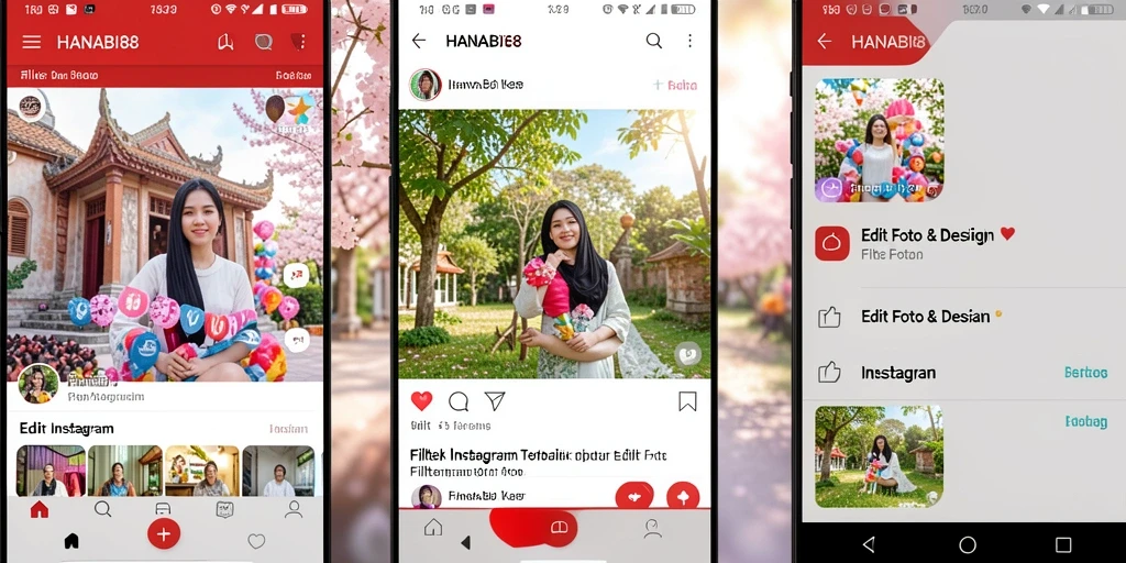 Tampilan antarmuka <strong>HANABI88</strong> dengan berbagai pilihan filter Instagram.