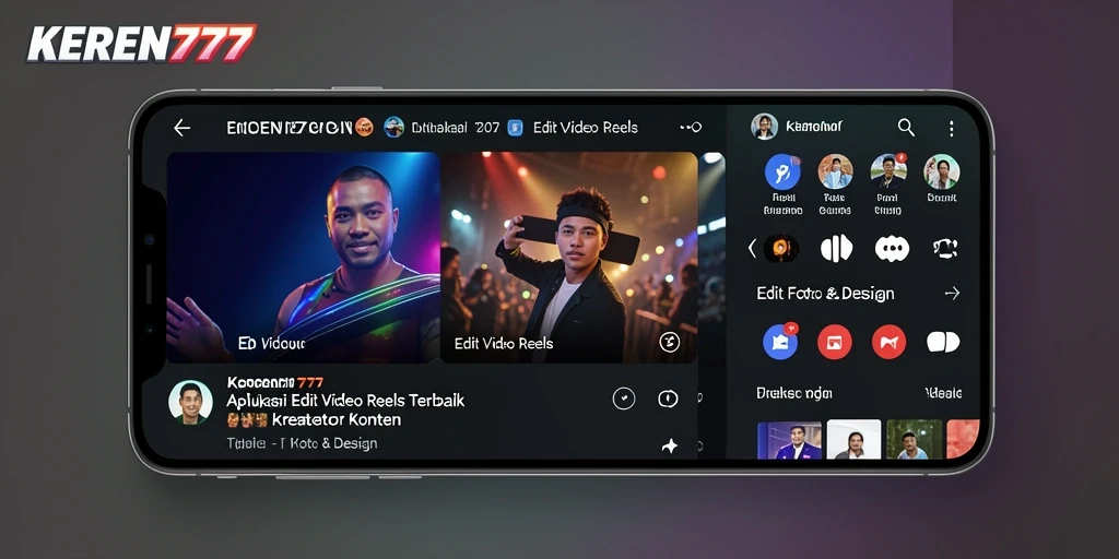 Antarmuka aplikasi KEREN777 yang modern untuk Edit Video Reels.