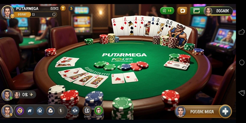 Antarmuka permainan Poker PUTARMEGA yang menarik dan interaktif.